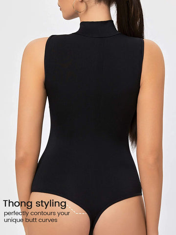 Turtle Neck Daily High Stretchy Sleeveless Slim Fit Thong Bodysuit