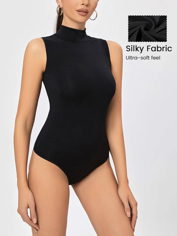 Turtle Neck Daily High Stretchy Sleeveless Slim Fit Thong Bodysuit