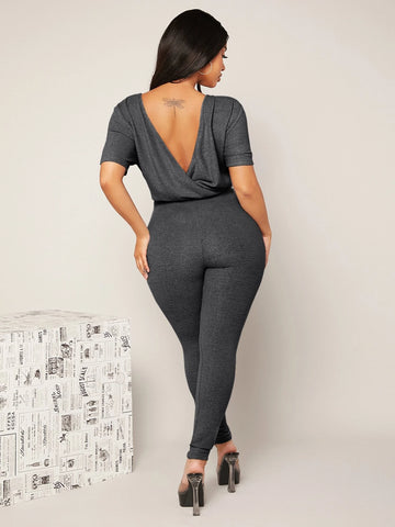 SXY Backless Drawstring Front Jumpsuit