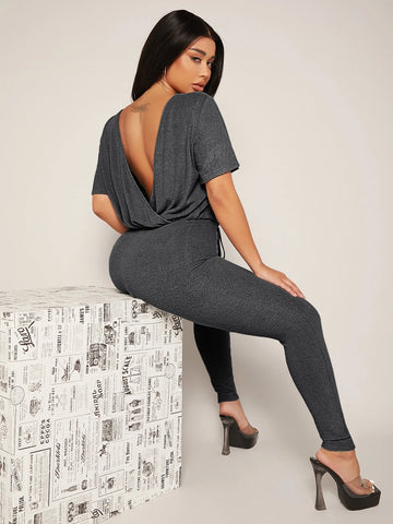 SXY Backless Drawstring Front Jumpsuit