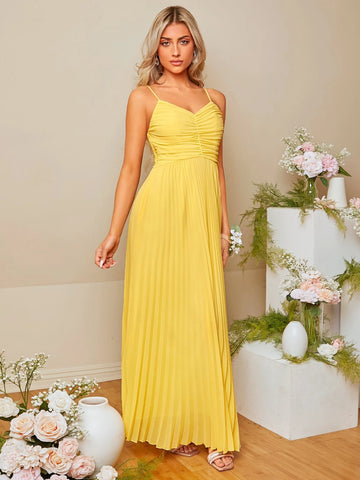 Ruched Front Pleated Hem Cami Bridesmaid Dress