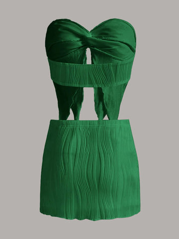 Twist Front Asymmetrical Hem Crop Tube Top & Bodycon Skirt