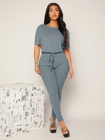 SXY Backless Drawstring Front Jumpsuit