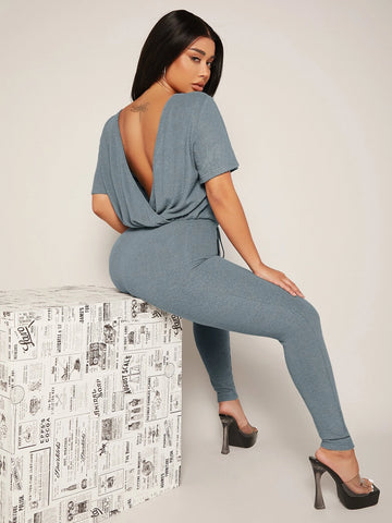 SXY Backless Drawstring Front Jumpsuit