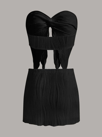 Twist Front Asymmetrical Hem Crop Tube Top & Bodycon Skirt