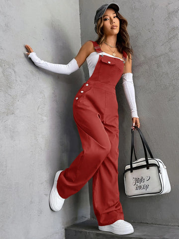 1pc Flap Pocket Overalls