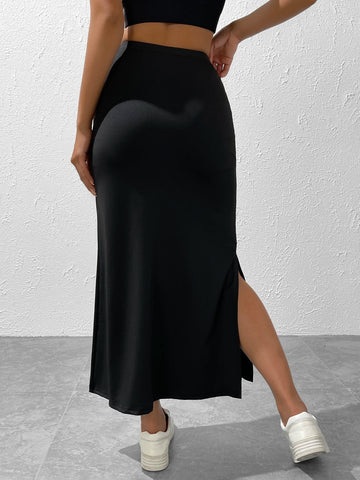 EZwear Solid Maxi Mermaid Hem Skirt