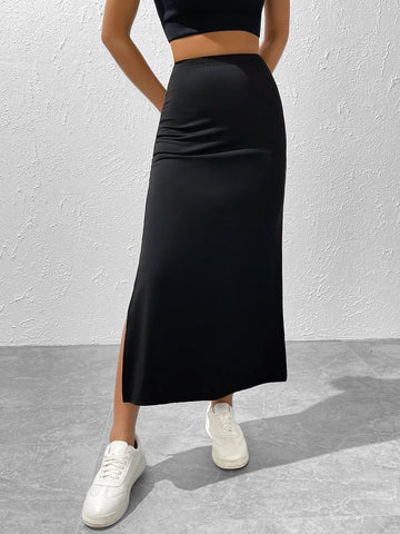 EZwear Solid Maxi Mermaid Hem Skirt