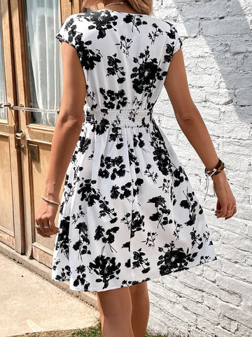 Floral Print Surplice Neck Dress