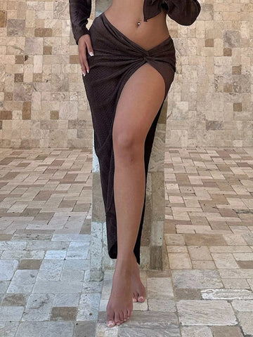 SXY Twist Front Split Thigh Skirt