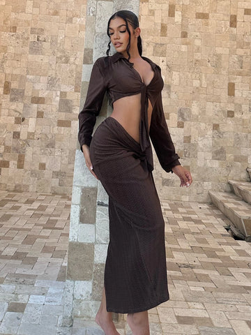 SXY Twist Front Split Thigh Skirt