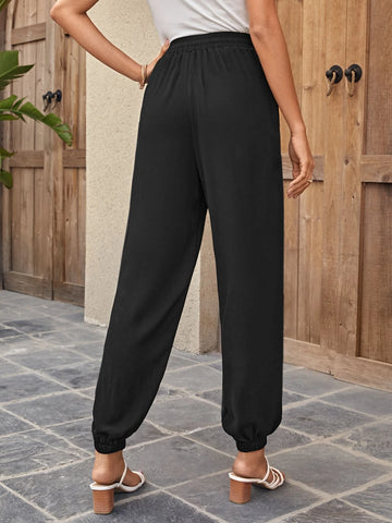 EMERY ROSE Solid Drawstring Waist Pants