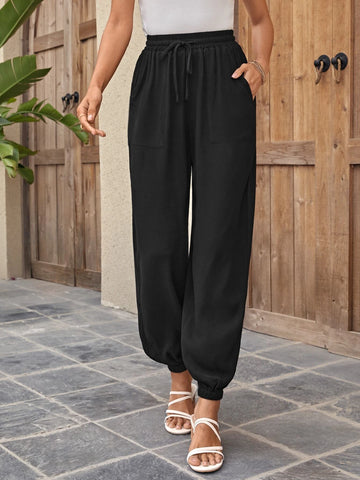 EMERY ROSE Solid Drawstring Waist Pants