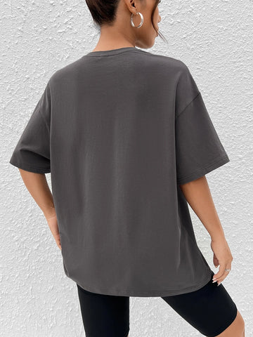 EZwear Street View & Slogan Graphic Drop Shoulder Oversized Tee