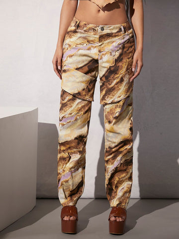 ICON Marble Print Straight Leg Pants