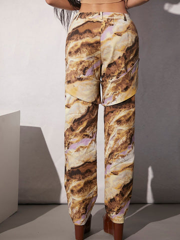 ICON Marble Print Straight Leg Pants