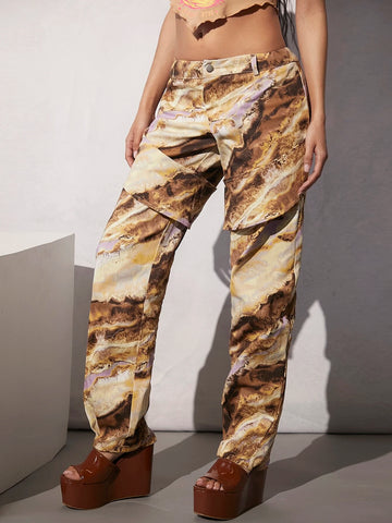 ICON Marble Print Straight Leg Pants