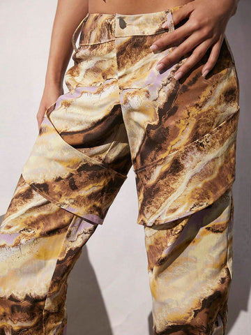 ICON Marble Print Straight Leg Pants