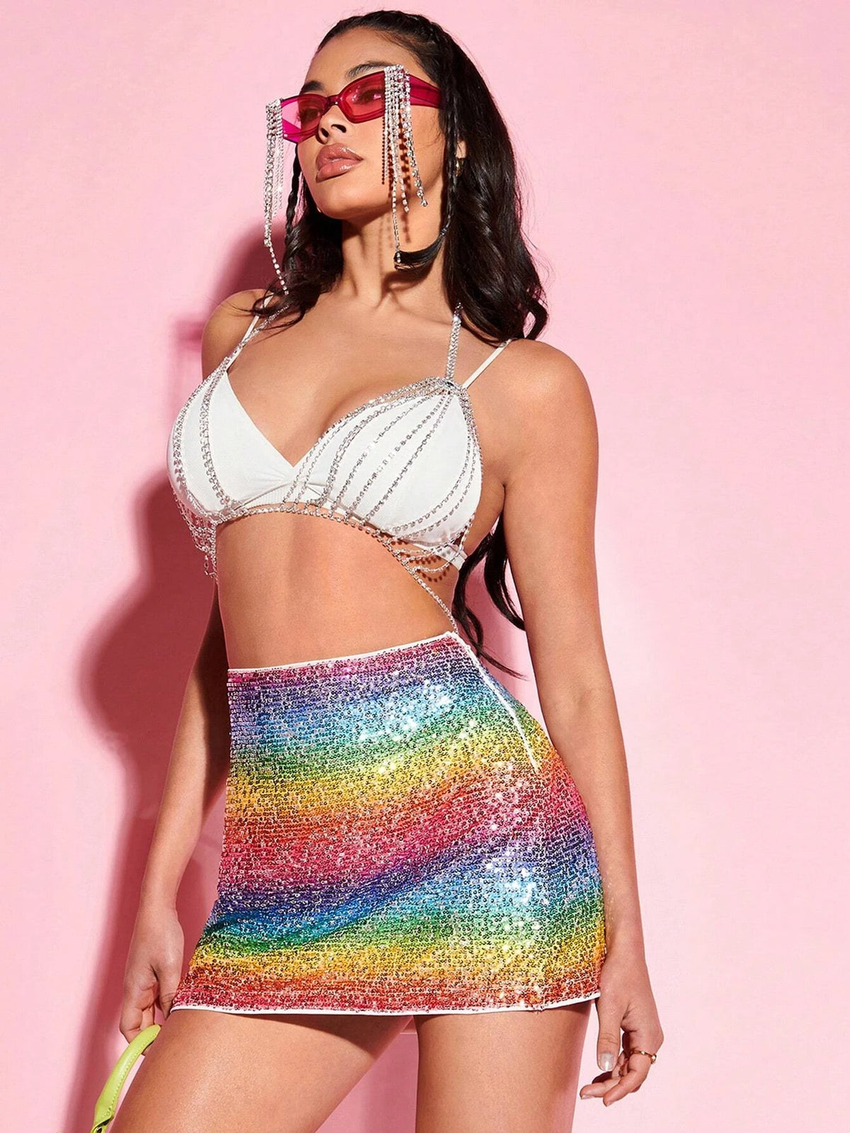 BAE Rainbow Pattern Sequin Bodycon Skirt