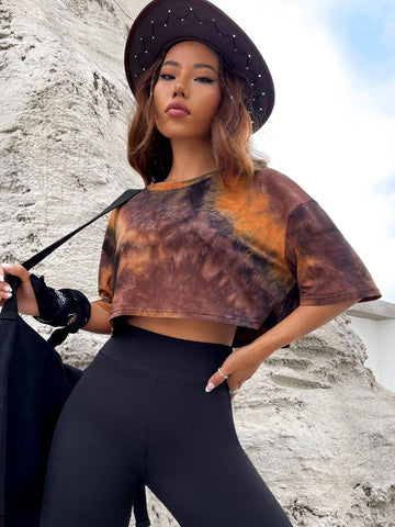 EZwear Tie Dye Drop Shoulder Crop Tee