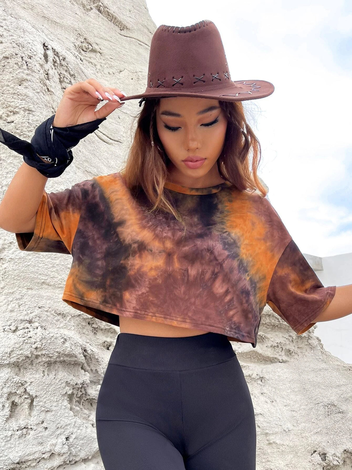 EZwear Tie Dye Drop Shoulder Crop Tee