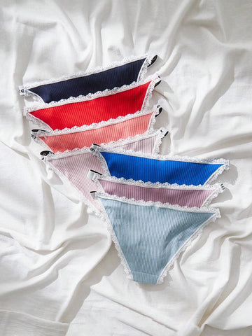 7pack Letter Tape Contrast Lace Panty