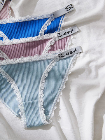 7pack Letter Tape Contrast Lace Panty