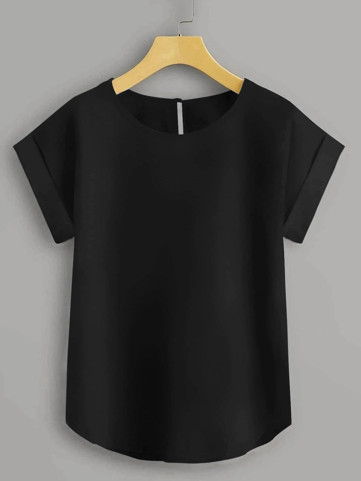 Solid Batwing Sleeve Curved Hem Blouse