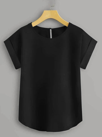 Solid Batwing Sleeve Curved Hem Blouse