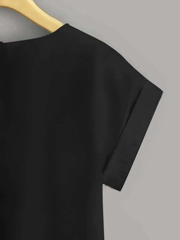 Solid Batwing Sleeve Curved Hem Blouse