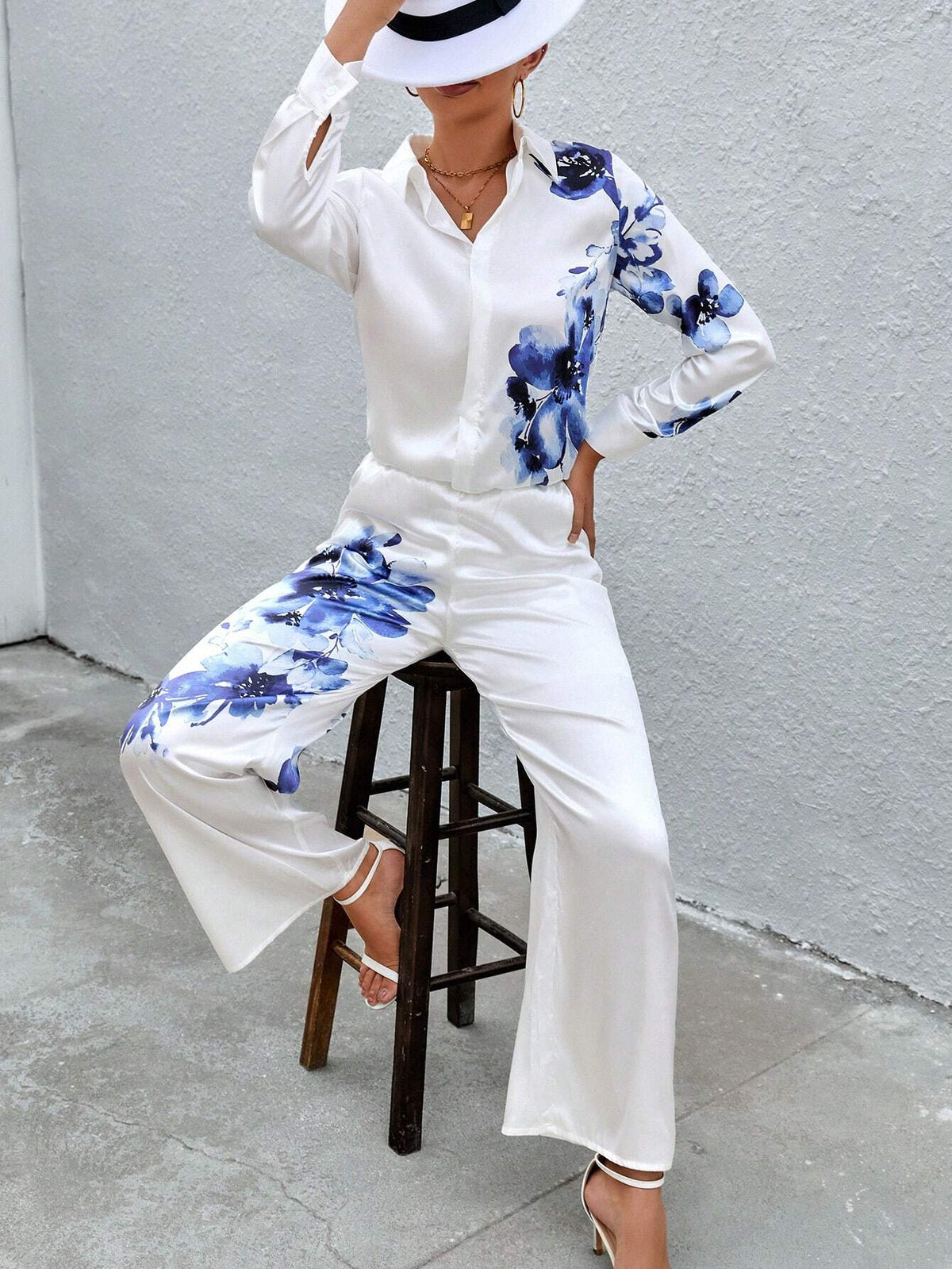 Floral Print Shirt & Wide Leg Pants