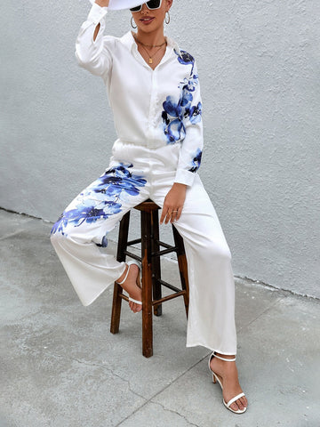 Floral Print Shirt & Wide Leg Pants