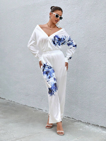 Floral Print Shirt & Wide Leg Pants