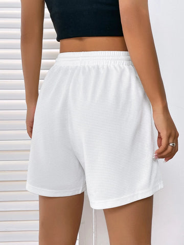 EZwear Letter Patched Drawstring Waist Shorts
