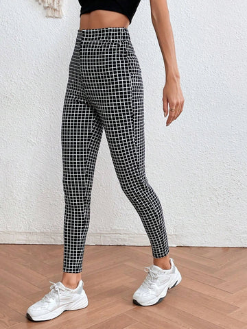 EMERY ROSE Plaid Print Skinny Pants