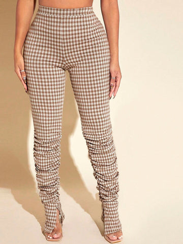 SXY Houndstooth Print Stacked Pants