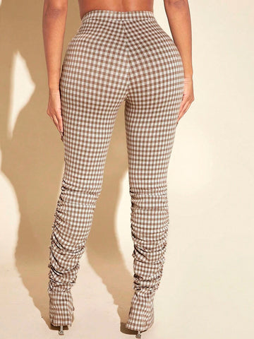SXY Houndstooth Print Stacked Pants