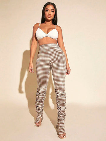 SXY Houndstooth Print Stacked Pants