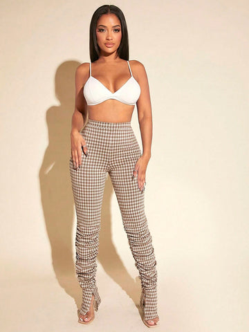 SXY Houndstooth Print Stacked Pants