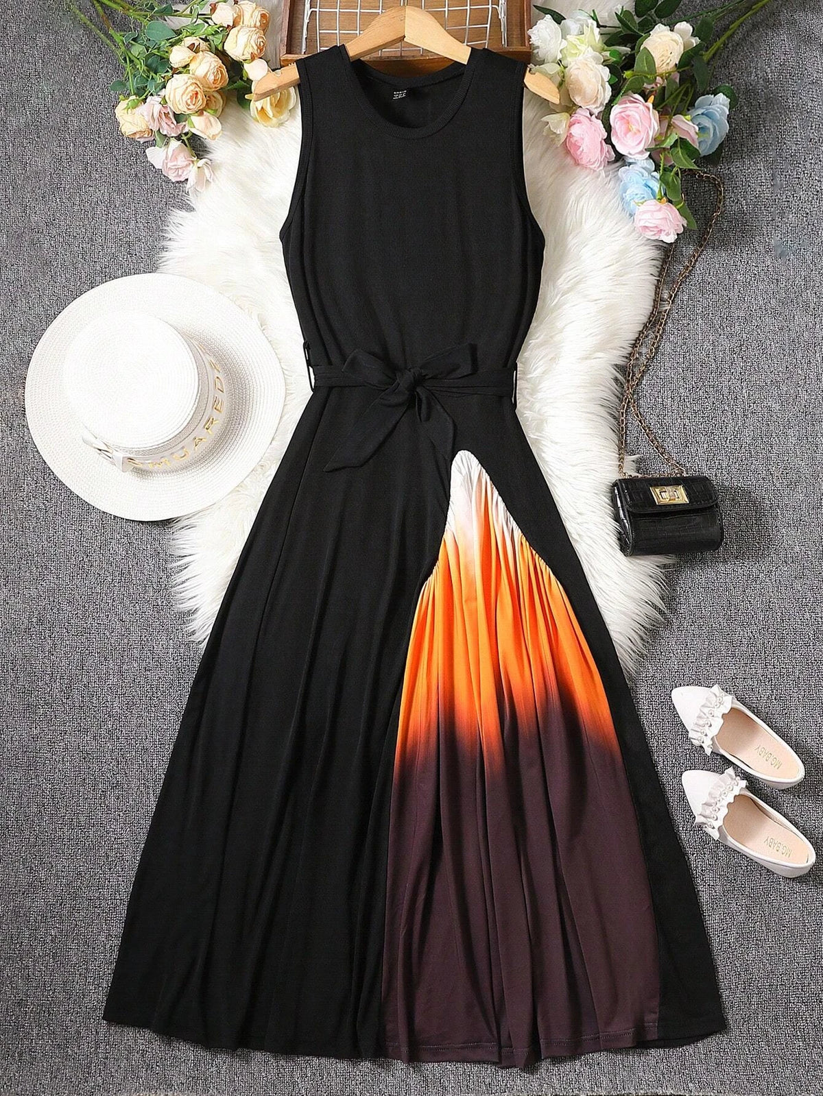 Ombre Print Belted Dress
