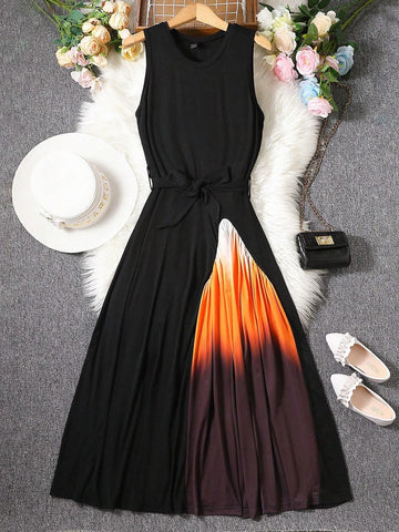Ombre Print Belted Dress
