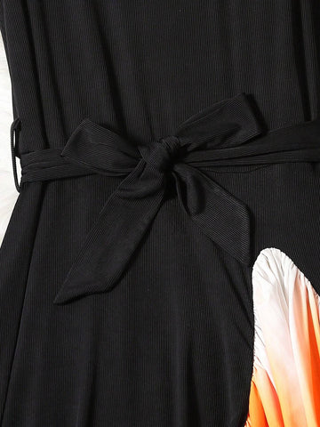 Ombre Print Belted Dress
