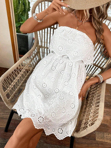 EMERY ROSE Eyelet Embroidery Scallop Trim Tube Dress