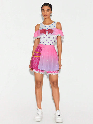 Ombre Print Contrast Mesh Pleated Skort