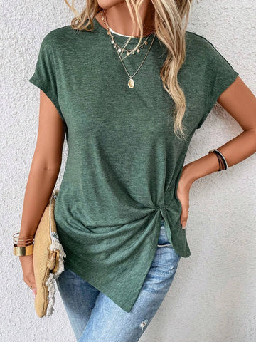 EMERY ROSE Twist Front Batwing Sleeve Asymmetrical Hem Tee