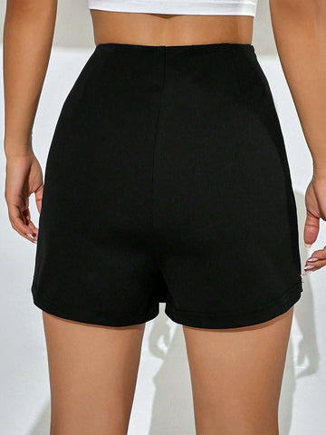 EZwear Solid High Waist Split Hem Skort