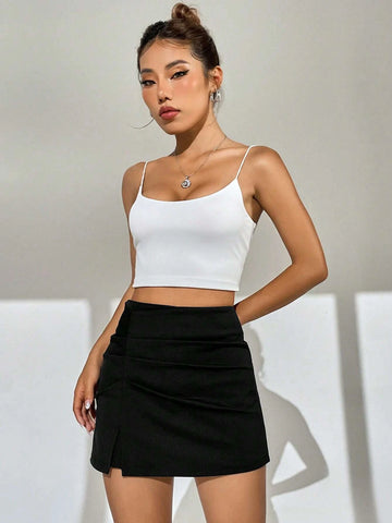 EZwear Solid High Waist Split Hem Skort