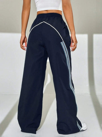 EZwear Contrast Piping Wide Leg Pants