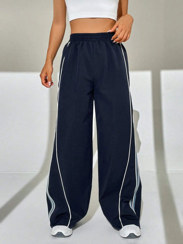 EZwear Contrast Piping Wide Leg Pants