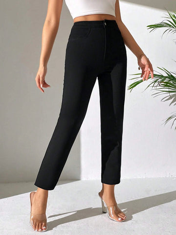 Solid High Waist Pants